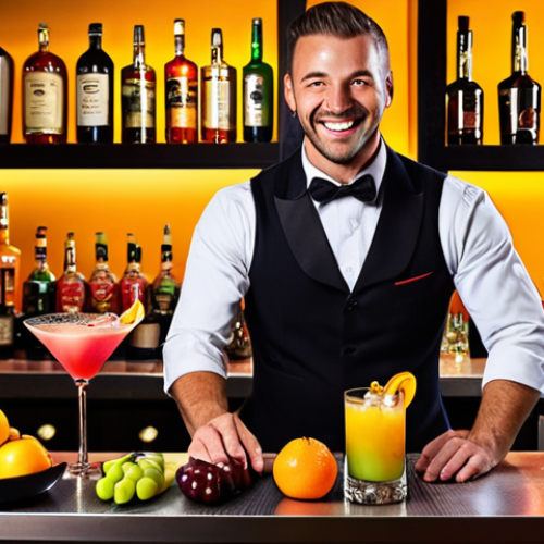 Creative Cocktail Creation**

Prompt: *A home bartender smiling, creatively crafting a unique cocktail. Focus on vibrant colors from fresh fruits and quality ingredients. Background: well-stocked home bar with various bottles and cocktail tools. Style: professional photography, warm lighting, inviting atmosphere.*

**
