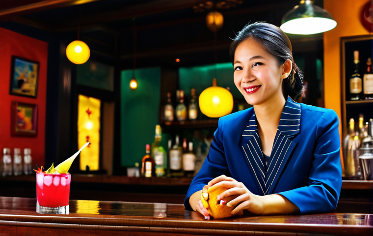 Cocktail**
"A beautifully presented cocktail on a bar in Hanoi, Vietnam. The drink is brightly colored, garnished with local fruit like dragon fruit or starfruit. The background shows a relaxed, upscale bar atmosphere with patrons enjoying themselves, fully clothed. Appropriate lighting and depth of field. Safe for work, professional photography, perfect anatomy, natural proportions, modest attire, family-friendly."
**